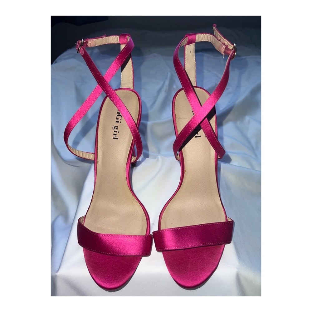 Pink crisscross strap heels